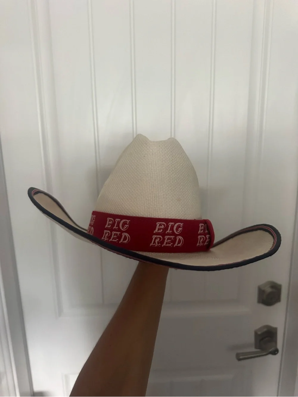 Stanley Cream Cowboy Hat with Red Branded Band and Black Trim